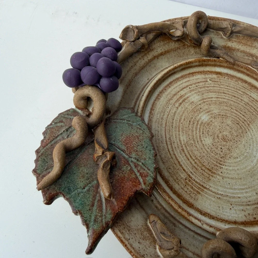 Handmade Artisan Pottery Plate Grape Vine Motif Decorative Ceramic B-11